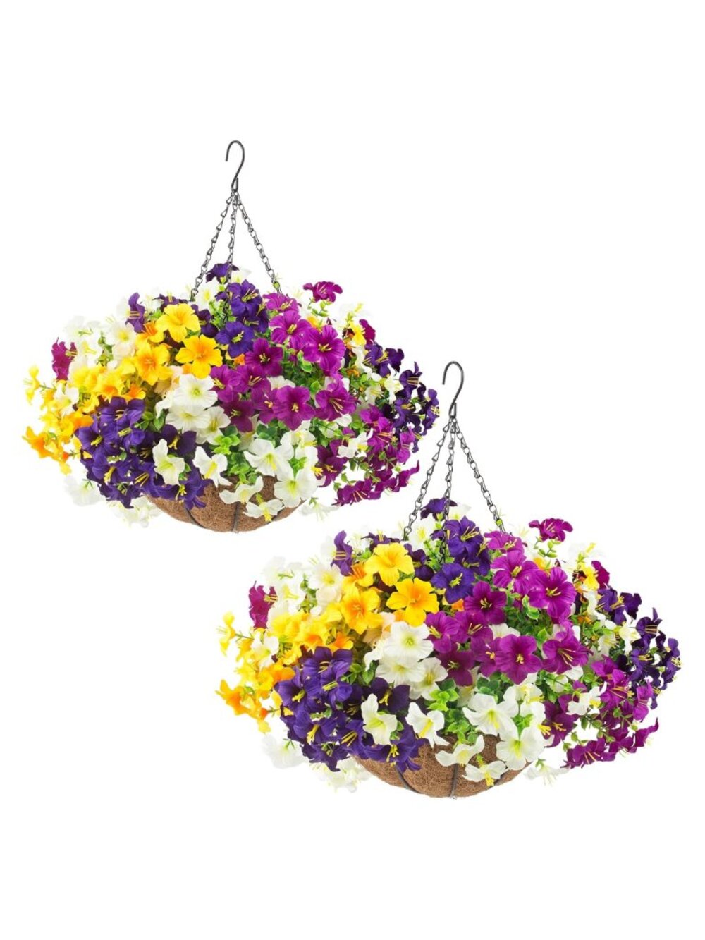 2 Pack UV Resistant Faux Petunias Hanging Baskets Outdoor Decor Plastic